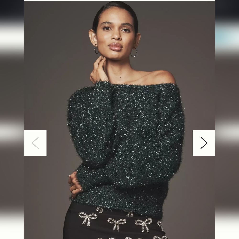 By Anthropologie Long-sleeve Boatneck Tinsel Sweater
